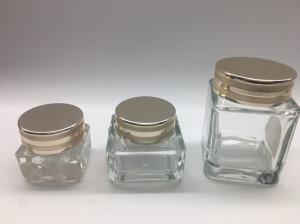 Quality Small Square Glass Cream Jars Electroplate Printing With Metallic Cap for sale