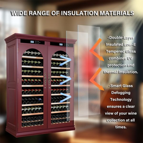 Commercial-Grade Dual-Zone Wine Cooler Cabinet with Solid Wood Construction and Arched Glass Door