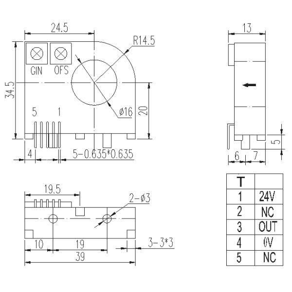 Open Loop Hall Effect Current Sensor Transducer Input 300A Supply Voltage 24V