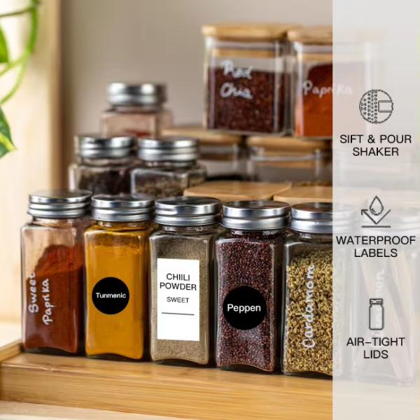 120Ml 90Ml Glass Spice Jars With Shaker Pour Lid Square 4Oz Spice Jar For Kitchen