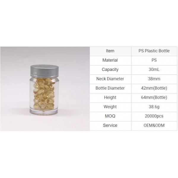 Pharmacy Medicine Tablets Container 30mL Double Layer PS Plastic Bottle with Aluminum Lids