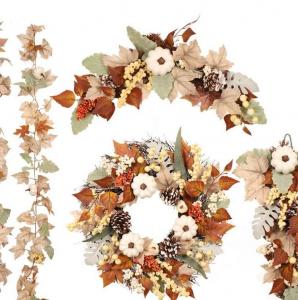 China ODM Large Artificial Wreaths Christmas Faux Peony Wreath Maple Leaves Garlic on sale