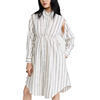 Buy cheap Ladies Collared Neck Dresses Long Sleeve Side Pocket Cotton Striped Print Shirt from wholesalers