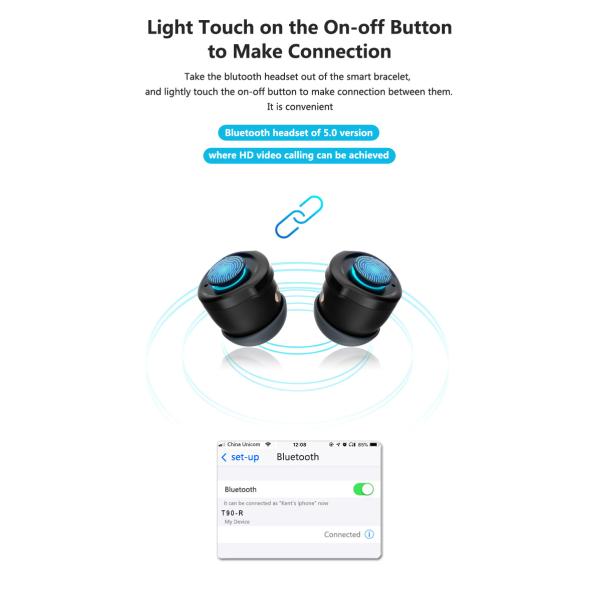 BLE Smartwatch Earbuds 2 In 1 TWS T90 Screen Touch Watch