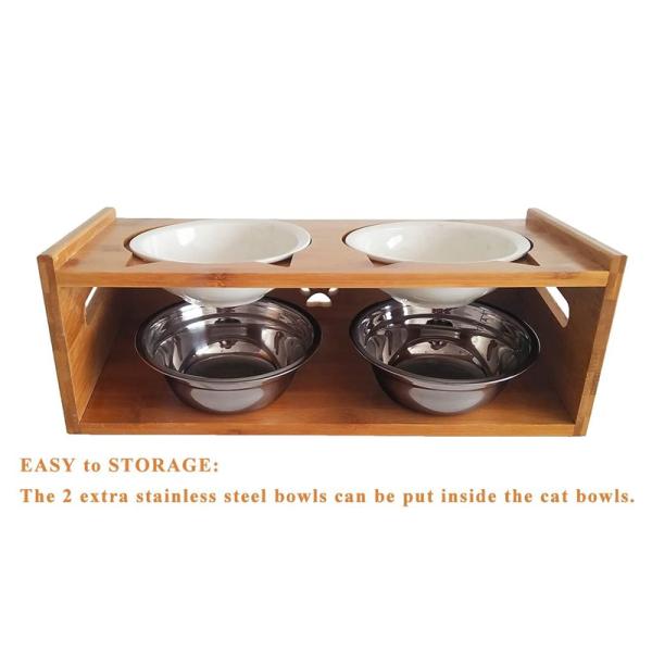 Natural Pet Elevated Raised Stand Diner Feeder with 2 Removable Ceramic Bowls Direct