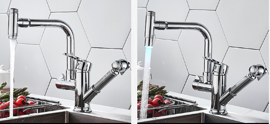 304SUS Electroplate Flexible Retractable Sink Faucet 360 Degree Rotary