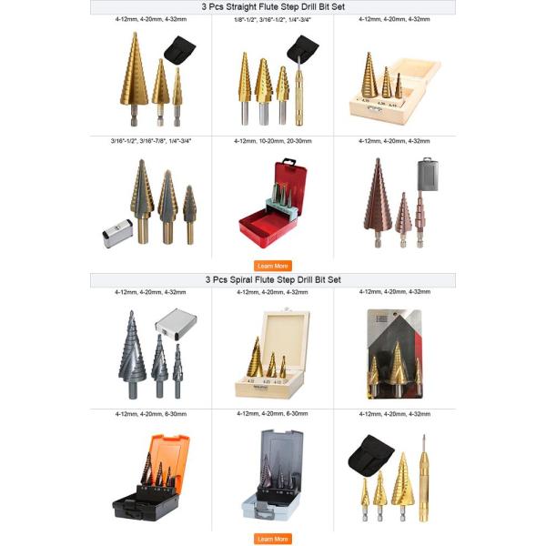 Hex Shank HSS Step Drill Bits With Titanium Coated Spiral Flute Inch Size