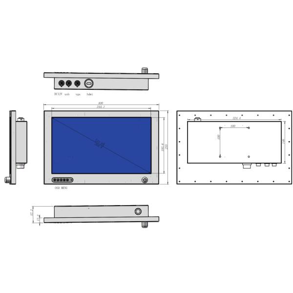 IP67 Waterproof SS316 15.6" Industrial LCD Monitor 45W