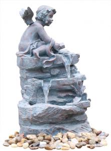 China Angel On Rock Waterfall Resin Garden Fountains with LED Light Anchor Falls Cascading on sale