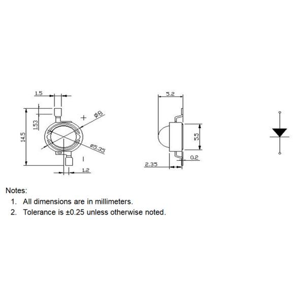High Power LED Clear Lens 1W 3W White Emitting Color 6000K 7000K LED Chip For Indoor Lighting