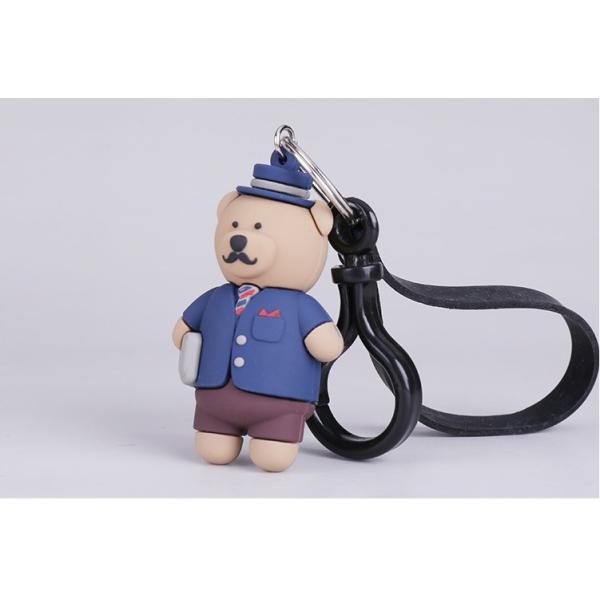 Custom Soft PVC Rubber Miniature Key Chain Ring Attached To Black Plastic Hook And Strap