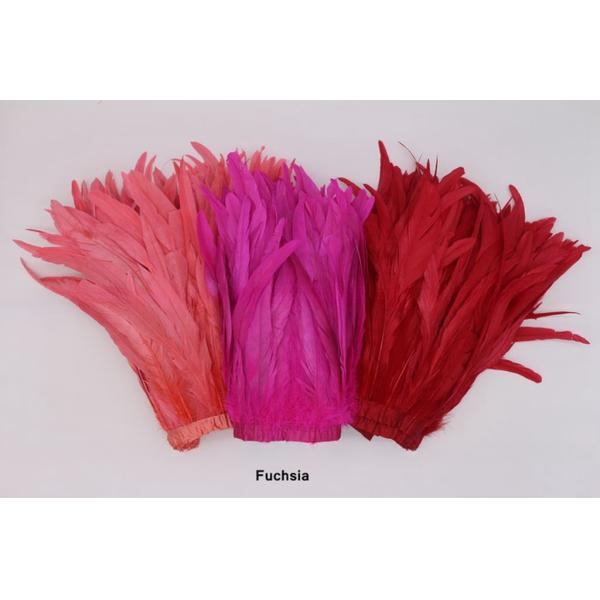 6-8inch Dyed Rooster Coque Feather Fringe Trim with Satin Ribbon