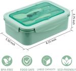 Custom 1400ml Plastic Bento Box Containers Microwave Safe Green With Spoon Fork