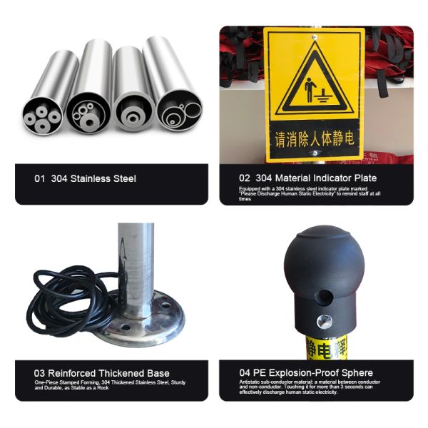 AS-JDB Explosion-Proof Human Static Eliminator EXIBⅡCT4GH Anti Static Discharge Device 38mm Steel Pipe 2.35m Cable 1.95kg Static Remover for Chemical