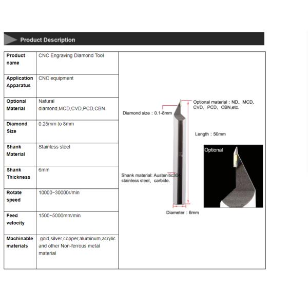 SS304 Shank ND CVD Diamond Engraving Tools