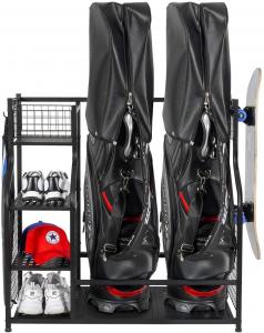 Quality OEM Black Color 2 Golf Bag Garage Organizer Rack For Supermarket for sale