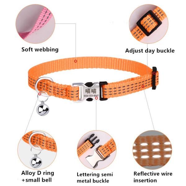 Lettering Adjustable Reflective Cat Collar With Bell Small And Medium Collars