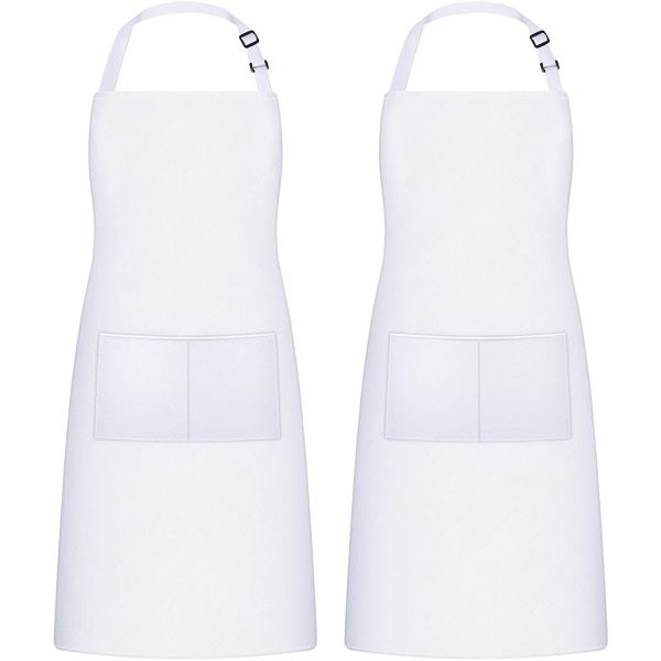 Adjustable White Polyester Apron Sublimation With 2 Pockets Waterdrop Resistant Cooking Kitchen Aprons For BBQ Painting