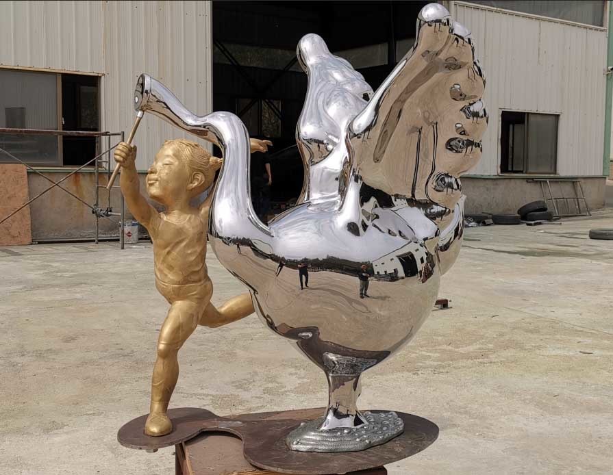 Quality Contemporary Outdoor Metal Statues Public Decorative Stainless Steel Animal Sculpture for sale