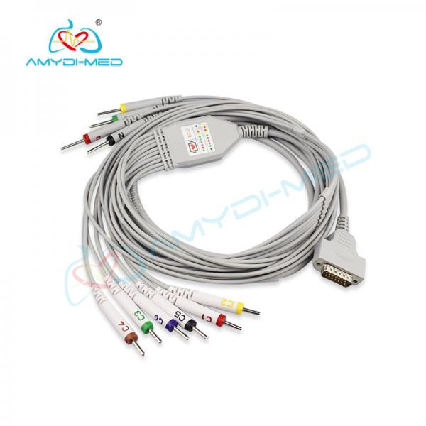 10 Leads EKG Machine Cable DB 15 Pin Connector Compatible Fukuda ME KP-500D