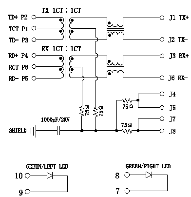 PCB Mounting RJ45 Modular Jack 08B0-1G1T-06-F Tab-up W/LED Replace LPJ2011KWNL