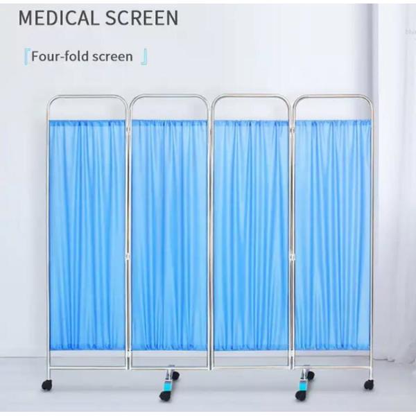 Medical Stainless Steel Movable Hospital Bedside Ward Screen4 Panel Folding Ward Screen With Wheels