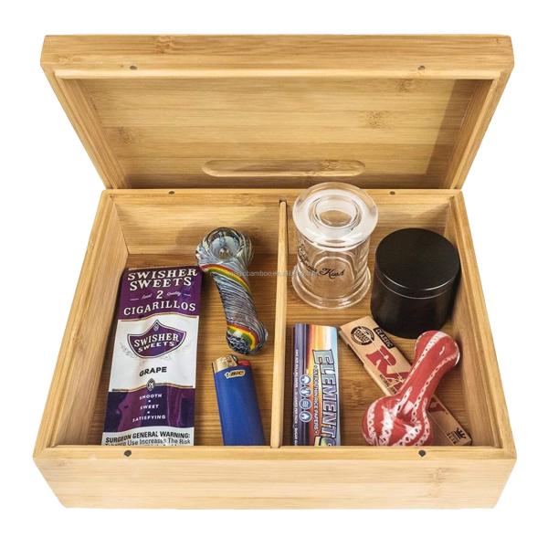 Modern Design Style Bamboo Square Box With Lid And Lock To Store Tobacco Tea Jewelry 25.4x 20.1 x 10.1 CM