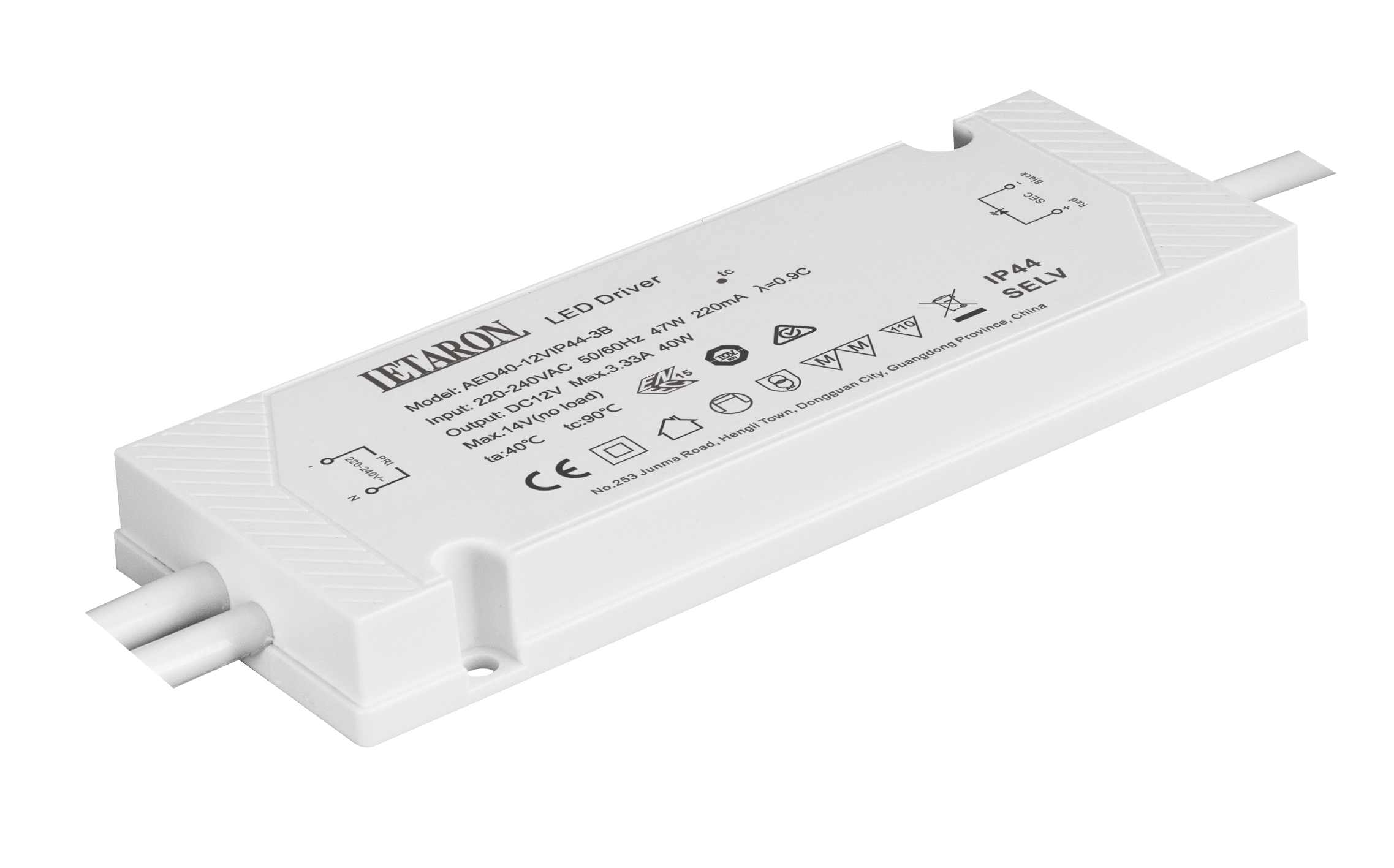 40W IP44 LED Driver with Pre-Wired Cable Class II Protection for Vanity Lighting