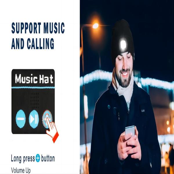 Unisex Flashlight Bluetooth Hat With Light Wireless Headphones Music Hat
