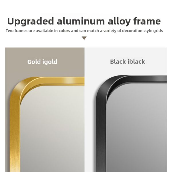 Kingstin Aluminum Frame Mirror Bathroom Vanity Wall Decor, Durable Minimalist Rounded Rectangular Mirror, Factory Direct