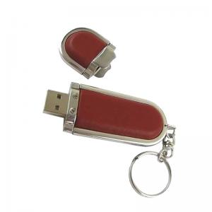 China Key Chain Leather USB Flash Disk, 128MB~64GB Metal Frame Leather USB Flash Drive on sale