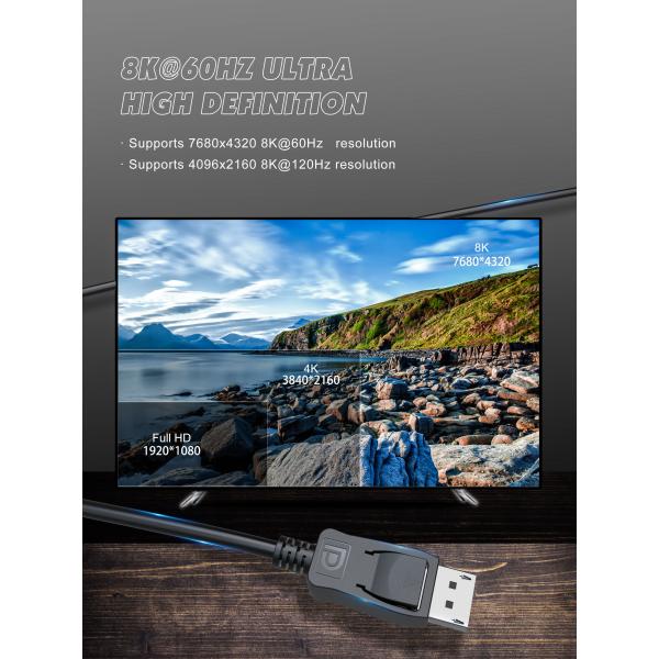 Gaming Monitor Displayport 1.2 Cord , OCC 2M High Speed Displayport Cable