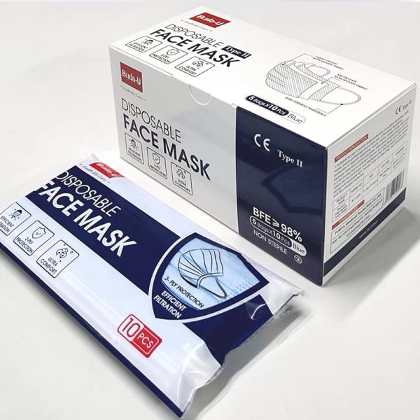 BU-E50B Blue Disposable 3 Layer Mask , Buda-U Medical Face Mask BFE 98%