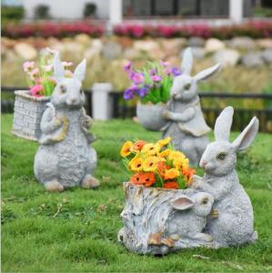 Quality Polyresin Garden Animals Flower Pots Decorative Rabbit garden planter for sale