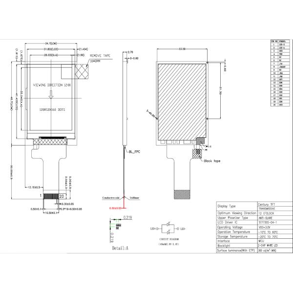 Transmissive Color Flat Screen Monitor , 1.77 Inch 7 Segment LCD Display