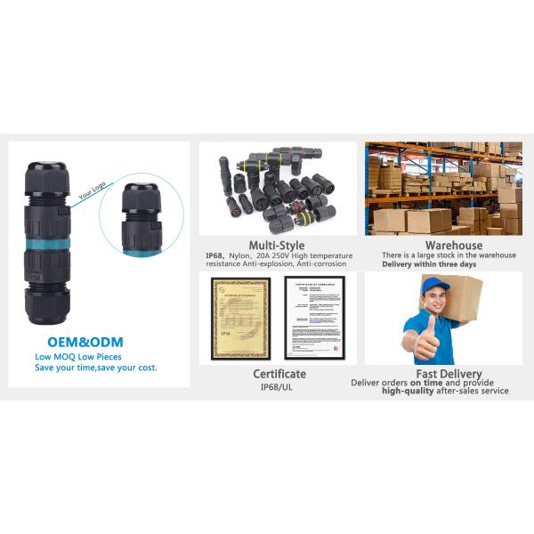 Waterproof IP68 3-Pin Connection Box With Rubber Rings CE Certification Electric Cable C