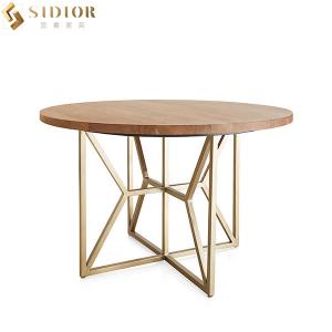 Quality 120cm Natural Round Solid Wood Top Dining Table With Metal Legs for sale