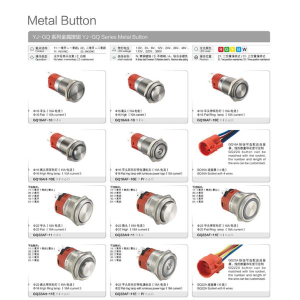 High Current Flat Head Momentary 10A Push Button Switch