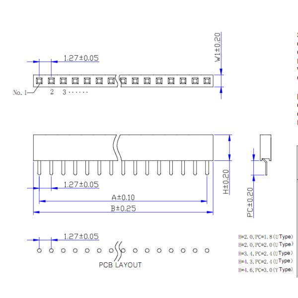 Single row Dip type female header with Maximum insertion force 0.2KFG insulator material PA9T