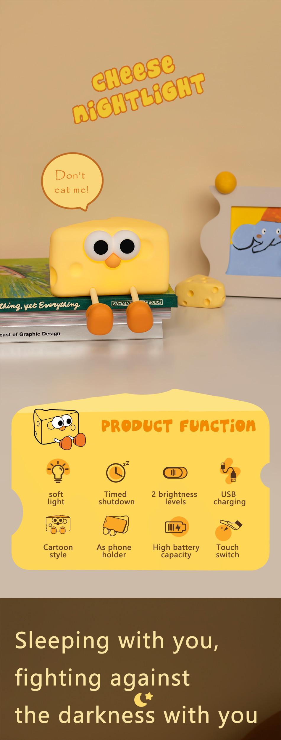 Funny Rechargeable LED Night Lamp Cute Cartoon Cheese Silicone Table Lamp Touch Sensor Animals DIY Kids Bedroom Gift Children