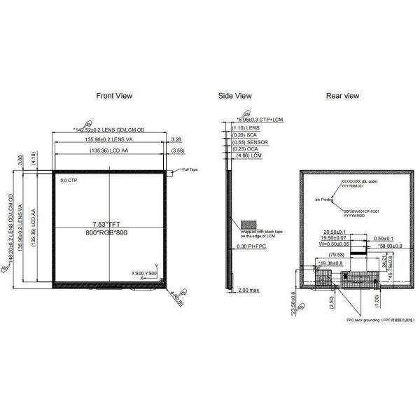 7.5inch 800X800 IPS Highlight Square LCD Display with Pcap & Optical Bonding