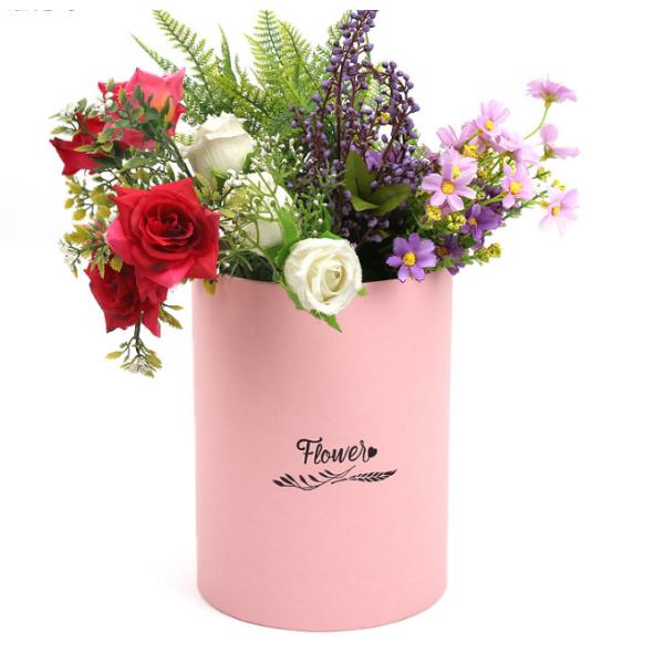 Waterproof Pink Cardboard Flower Boxes Handmade Round Corrugated Boxes