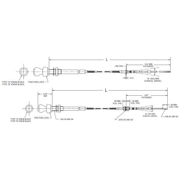 OEM Universal Throttle Control Cable Assembly 565 - 550 Series Standard Output