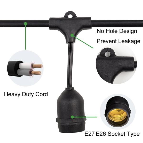 48FT Outdoor Light String Set E26 E27 S14 Edison Bulb Low Voltage IP65
