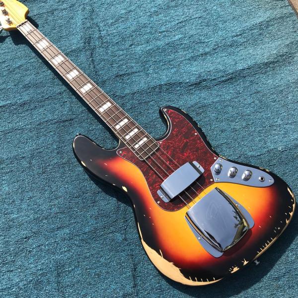 Heavy Relic Jazz Bass Electric Guitar Sunburst Color Alder Body 100% Handmade Nitrolacquer Finish Aged Hardware