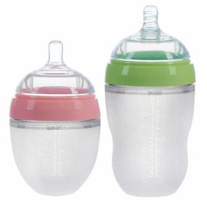 Quality amazon hot sales cute food grade silicone adult baby feeding bottle with thermometer for sale