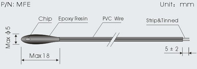 Epoxy Coated Drop Head Temperature Sensors for Air Conditioning, General Purpose MFE Series