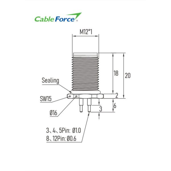 Chassis Side Thread Front Mount PCB Contacts M12 A Code Connector Male Panel Sensor
