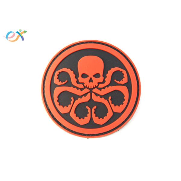 Size Customized PVC Rubber Patch Black Background Red Sign Round Shape