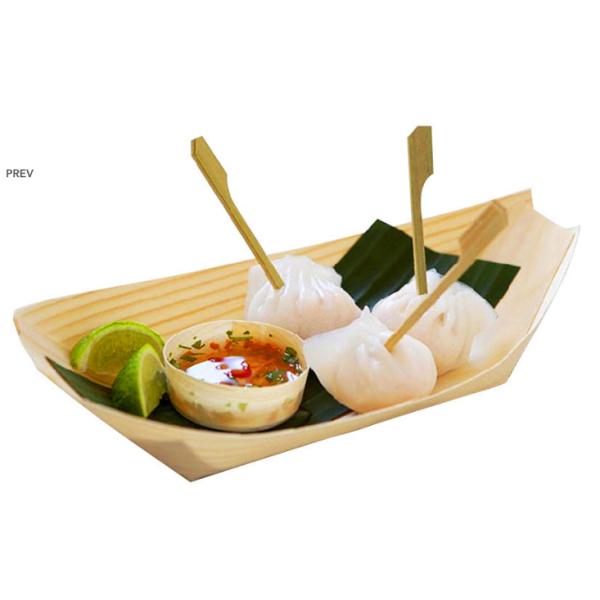 7inch Handmade Wood Disposable Serving Cone Sushi Food Boat For Dessert
